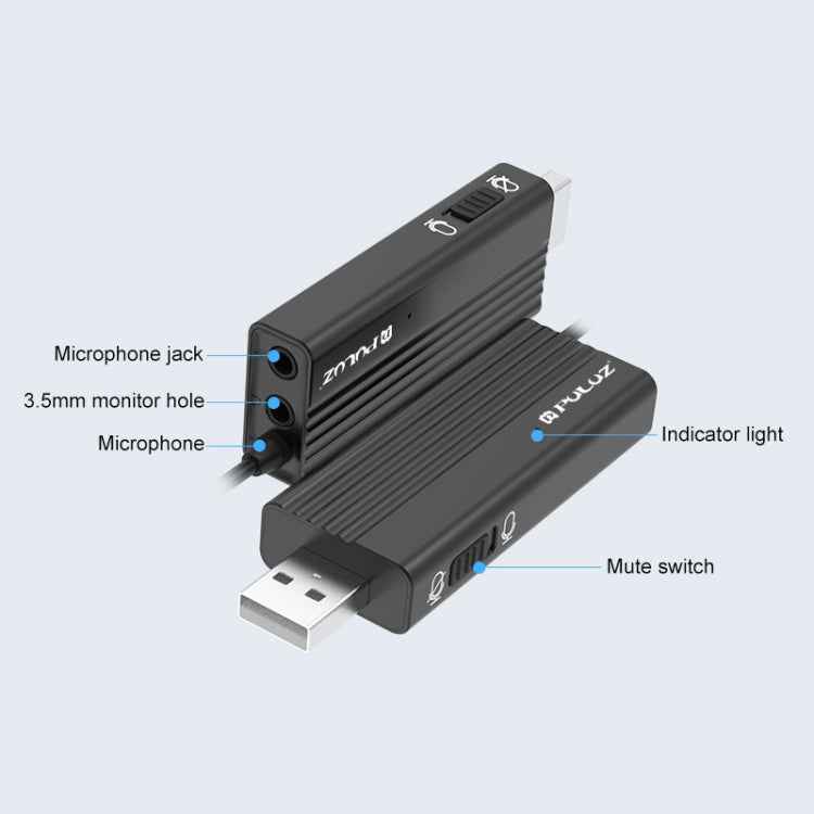 PULUZ USB Clip-on Wired Lapel Mic Recording Microphone Lavalier Silent Condenser Microphone, 1.2m USB