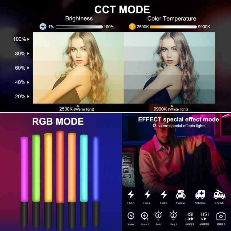 PULUZ Metal Body 2500-9000K RGB Full Color Beauty Fill Light Handheld Photography LED Light