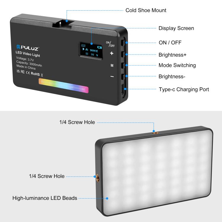 PULUZ Pocket 140 LEDs RGB Full Color Beauty Fill Light Handheld Photography LED Light, 140 LED