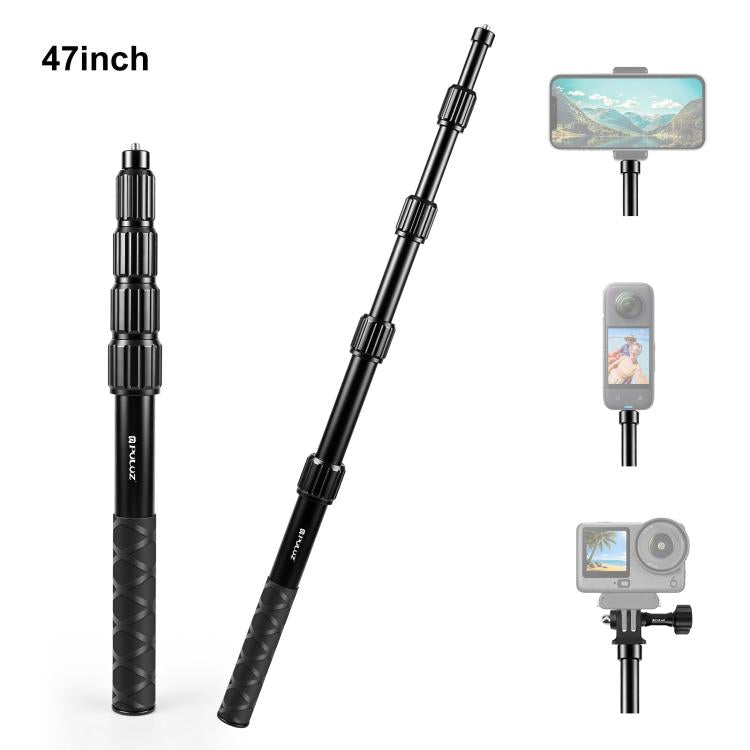 PULUZ 1.2m Aluminum Alloy Invisible Selfie Stick Anti-Shake Vlog Locking Telescopic Extension Monopod, 1.2m Invisible Selfie Stick