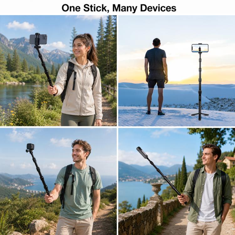 PULUZ 1.2m Aluminum Alloy Invisible Selfie Stick Anti-Shake Vlog Locking Telescopic Extension Monopod, 1.2m Invisible Selfie Stick