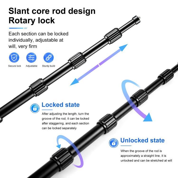 PULUZ 1.5m Aluminum Alloy Invisible Selfie Stick Anti-Shake Vlog Locking Telescopic Extension Monopod