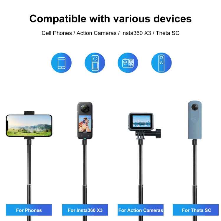 PULUZ 73.5cm Metal Selfie Stick Monopod with Invisible Adapter Base & Screw for Insta360 One RS / X2 / X3 / DJI Osmo 360