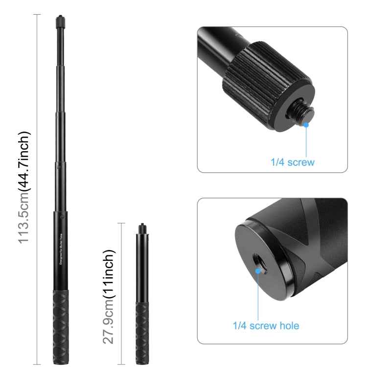 PULUZ 110cm Metal Selfie Stick Monopod with Invisible Adapter Base & Screw for Insta360 One RS / X2 / X3 / X4 / DJI Osmo 360