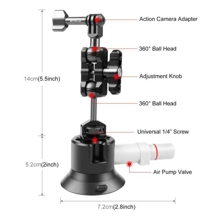 PULUZ Magic Arm with Pump Suction Cup Aluminum Alloy Mount