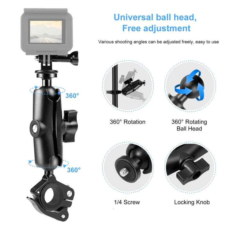 PULUZ Motorcycle O-Clip Quick Release Clamp Handlebar Fixed Mount Holder for GoPro and Other Action Cameras