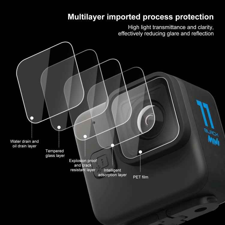 For GoPro Hero11 Black Mini PULUZ 2pcs Lens Tempered Glass Film