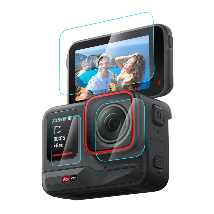 For Insta360 Ace Pro PULUZ 3 in 1 Rear & Front Screen + Lens Tempered Glass Film, For Insta360 Ace Pro