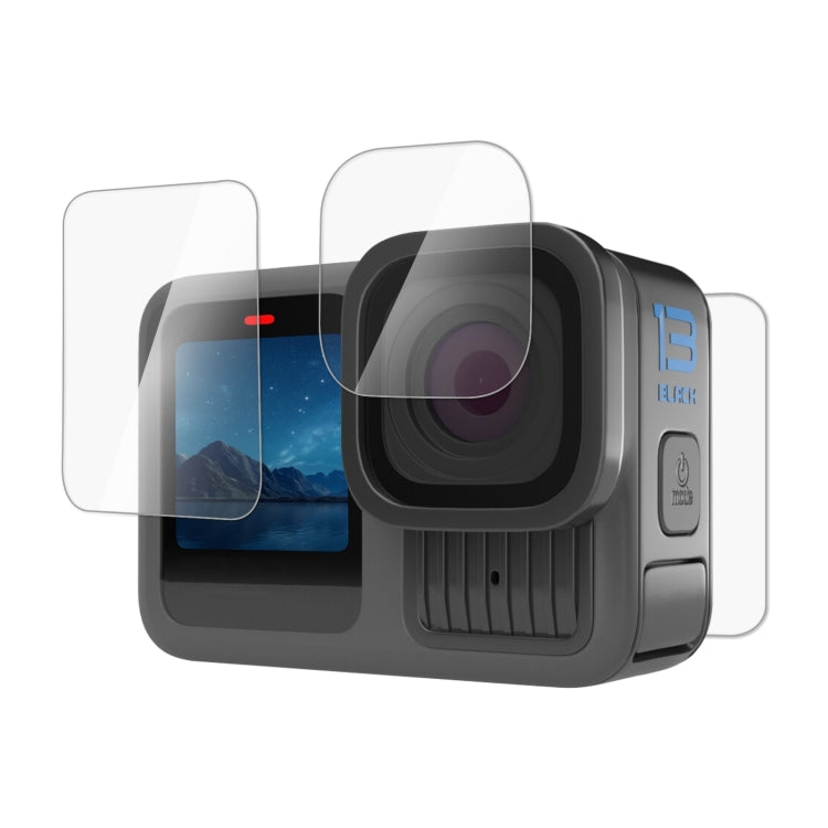 For GoPro HERO13 Black PULUZ 3 in 1 Lens and Front Back Screen 9H 2.5D Tempered Glass Film, For GoPro HERO13 Black