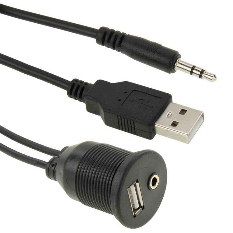 USB 2.0 & 3.5mm Male to Female Extension Cable with Car Flush Mount, Length: 2m