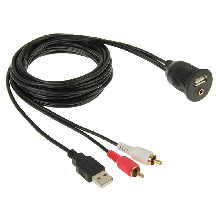 USB 2.0 & 2 RCA Male to USB 2.0 & 3.5mm Female Adapter Cable with Car Flush Mount, Length: 2m, USB 2.0 & 2 RCA Male to USB 2.0 & 3.5mm Female