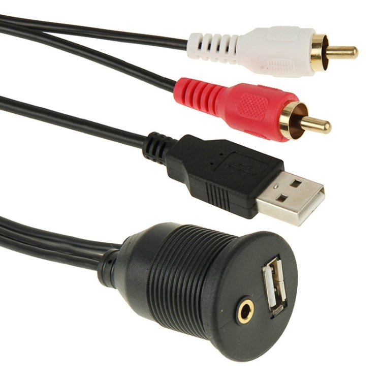 USB 2.0 & 2 RCA Male to USB 2.0 & 3.5mm Female Adapter Cable with Car Flush Mount, Length: 2m, USB 2.0 & 2 RCA Male to USB 2.0 & 3.5mm Female