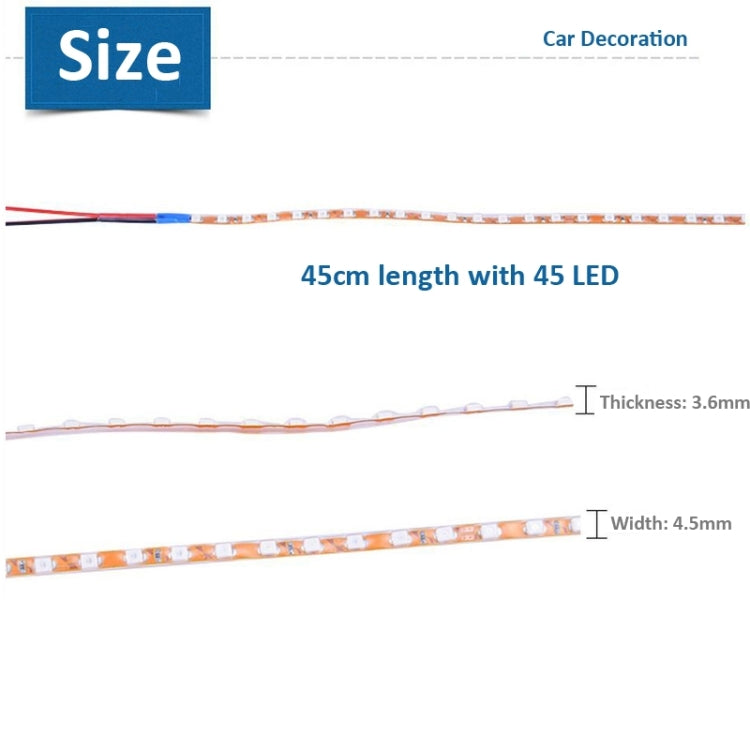 5 PCS Normally-on Style 45 LED 3528 SMD Waterproof Flexible Car Strip Light for Car Decoration, DC 12V, Length: 45cm, 45cm+White, 45cm+Yellow, 45cm+Dark Blue, 45cm+Green, 45cm+Ice blue, 45cm+Pink, 45cm+Red