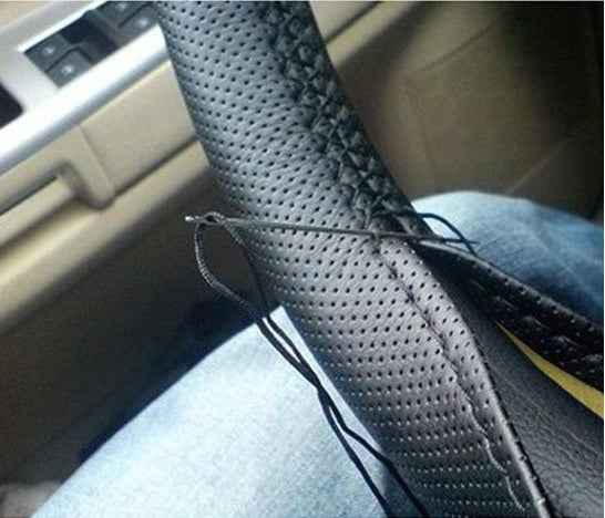 PU Leather Steering Wheel Cover With Needle and Thread, Size: 54x10.5cm, S-CMS-7771A, S-CMS-7771B