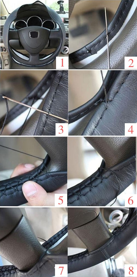 PU Leather Steering Wheel Cover With Needle and Thread, Size: 54x10.5cm, S-CMS-7771A, S-CMS-7771B