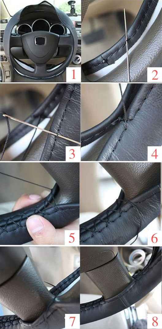 PU Leather Steering Wheel Cover With Needle and Thread, Size: 54x10.5cm, S-CMS-7771A, S-CMS-7771B