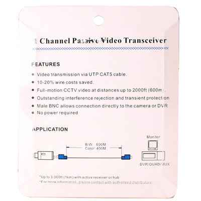 2 PCS 1 Channel Passive Video Balun UTP BNC Cat5 Transceiver
