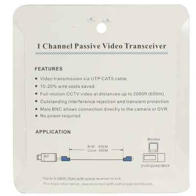 2 PCS 1 Channel Passive Video Transceiver, 1 Channel
