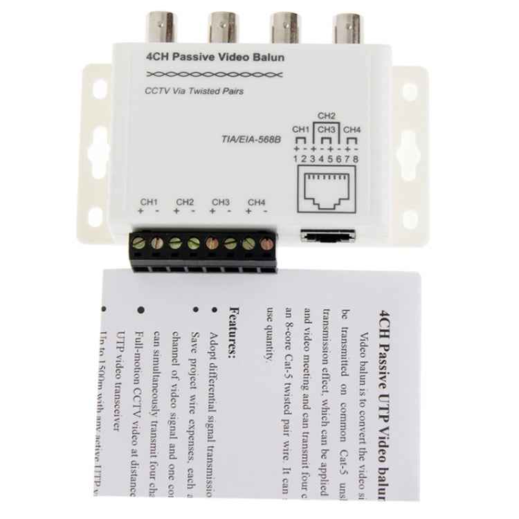 4 CH Passive UTP Video Balun / CCTV Via Twisted Pairs