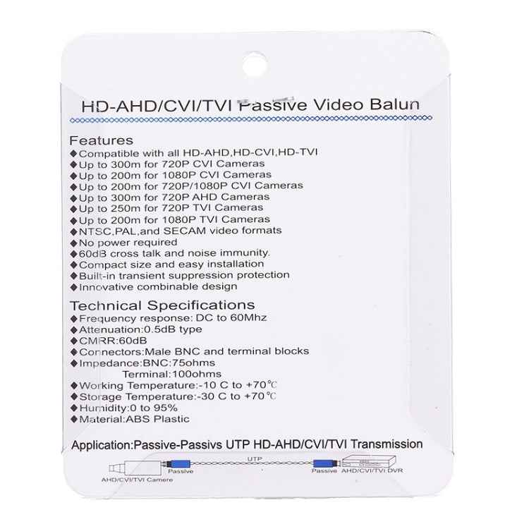 2 PCS HD 202E Enhanced Version Coaxial CVI/TVI/AHD 1CH Passive Transceiver Video Balun