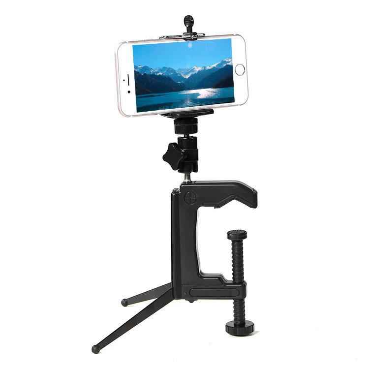 Desktop Fixed Clamp Holder Mount with Tripod Adapter for GoPro, Insta360, DJI and Other Action Cameras, Clamp Size: 1 - 6 cm