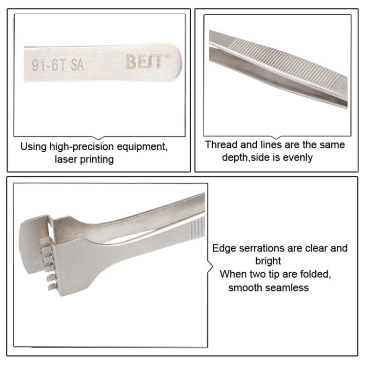 BEST BST-91-6T SA Professional Stainless Steel Wafer Tweezers for Silicon Wafer