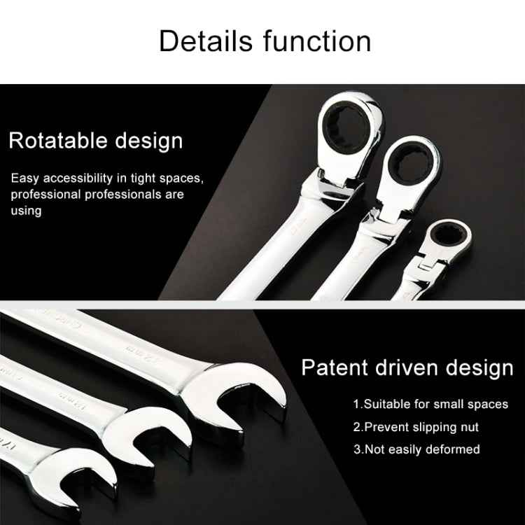 12mm Dual-use Opening Plum Ratcheting Angled Wrench , Length: 16.5cm