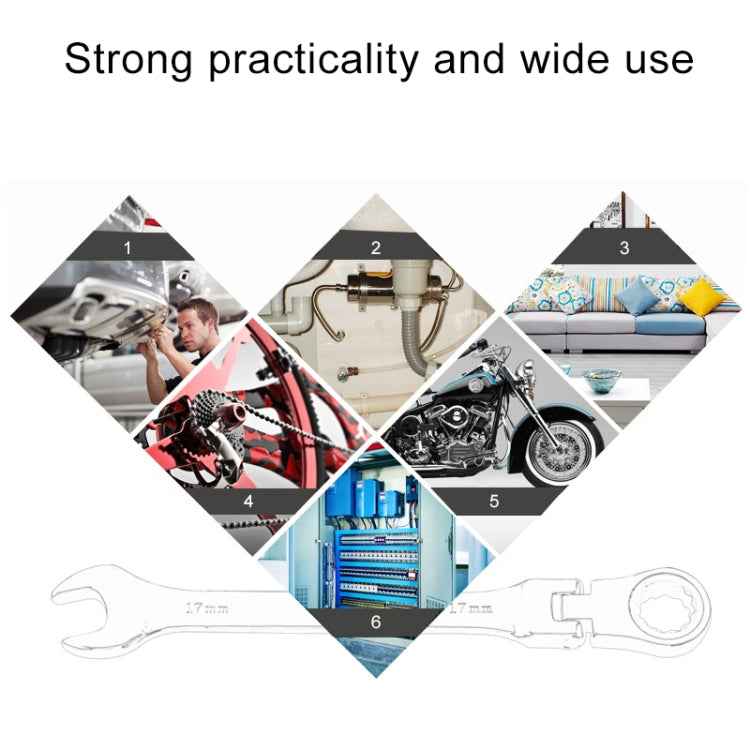 19mm Dual-use Opening Plum Ratcheting Angled Wrench , Length: 24.5cm