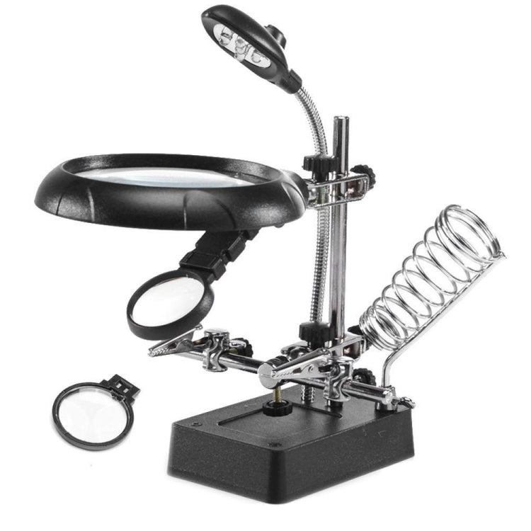 5 LED Auxiliary Clip Magnifier AC/DC Interchangeable with Soldering Stand & Two Magnifier, EU Plug