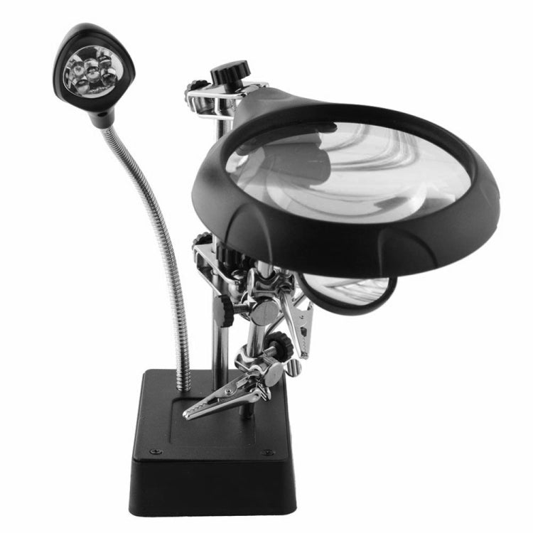 5 LED Auxiliary Clip Magnifier AC/DC Interchangeable with Soldering Stand & Two Magnifier, EU Plug