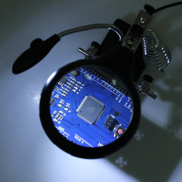 5 LED Auxiliary Clip Magnifier AC/DC Interchangeable with Soldering Stand & Two Magnifier, EU Plug