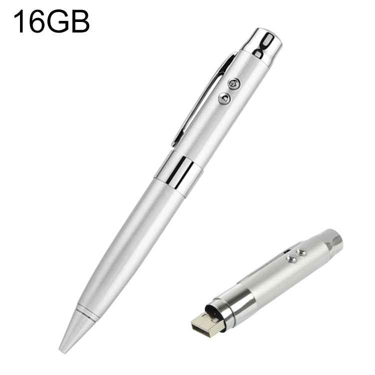3 in 1 Laser Pen Style USB Flash Disk, Silver (16GB)