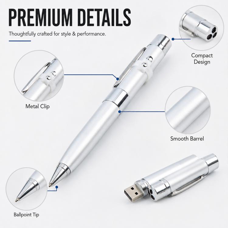 3 in 1 Laser Pen Style USB Flash Disk, Silver (16GB), 2GB (Silver), 4GB (Silver), 8GB (Silver), 16GB (Silver), 2GB (Black), 4GB (Black), 8GB (Black), 16GB (Black)