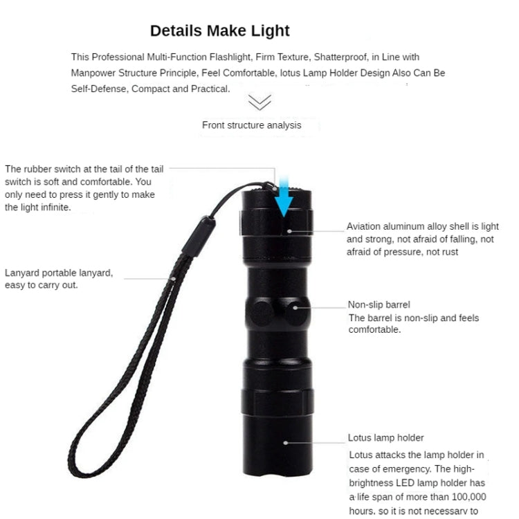3W LED Mini Flashlight Light Torch Lamp with Strap