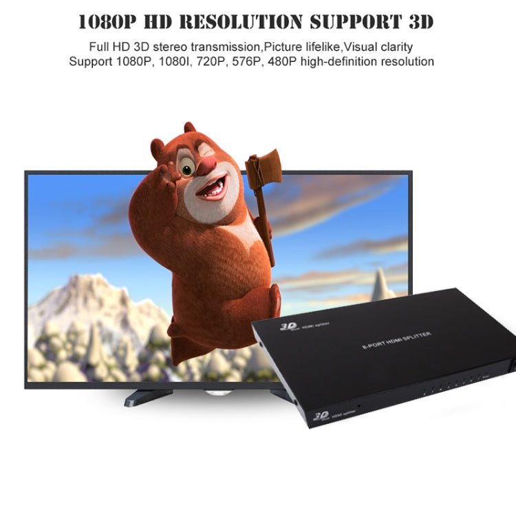1 x 8 Full HD 1080P HDMI Splitter with Switch, V1.4 Version, Support 3D & 4K x 2K, 1x8 HDMI, Support 4Kx2K