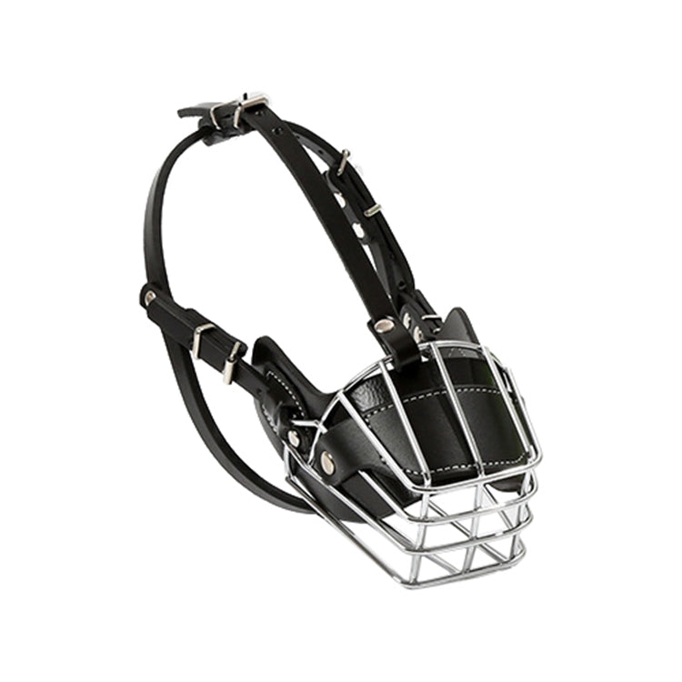 Steel Cage Style Dog Basket Wire Muzzle Protective Snout Cover with Leather Strap, Size: M, Size: M