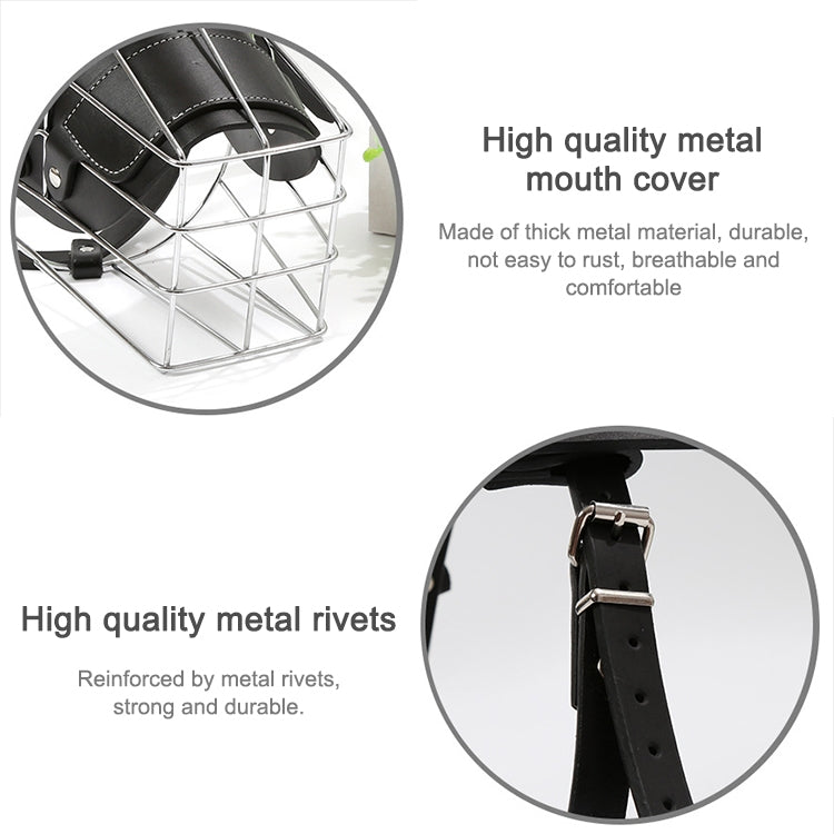 Steel Cage Style Dog Basket Wire Muzzle Protective Snout Cover with Leather Strap, Size: M, Size: M