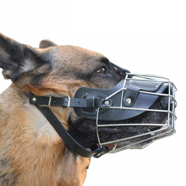 Steel Cage Style Dog Basket Wire Muzzle Protective Snout Cover with Leather Strap, Size: XXL, Size: XXL