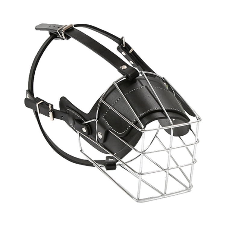 Steel Cage Style Dog Basket Wire Muzzle Protective Snout Cover with Leather Strap, Size: XXL, Size: XXL