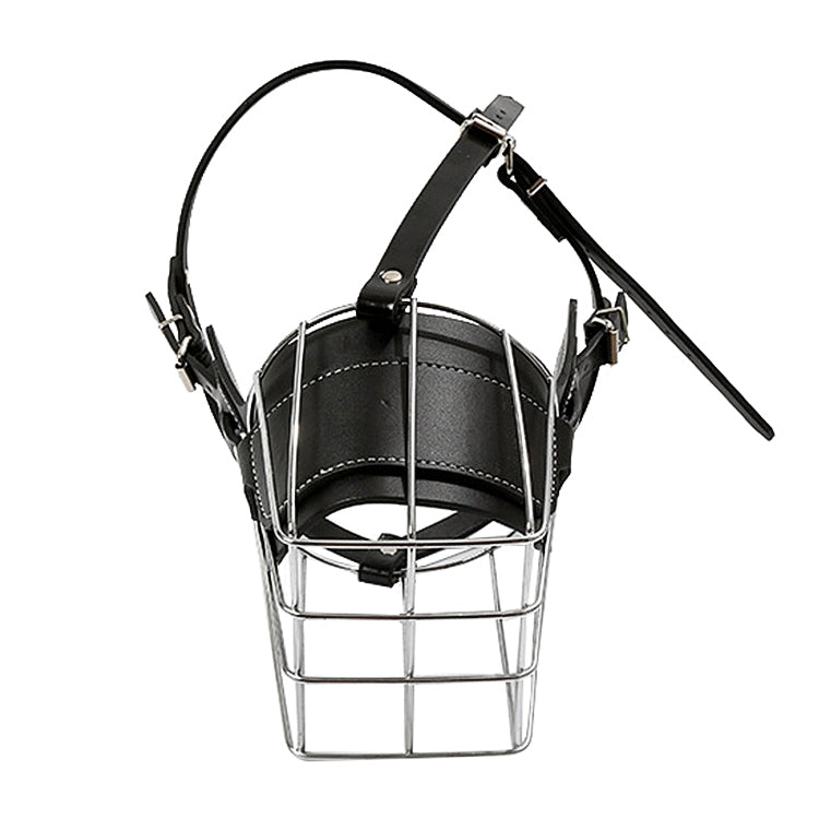 Steel Cage Style Dog Basket Wire Muzzle Protective Snout Cover with Leather Strap, Size: XXL, Size: XXL