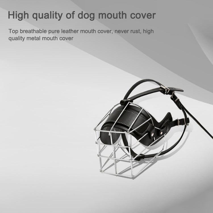 Steel Cage Style Dog Basket Wire Muzzle Protective Snout Cover with Leather Strap, Size: XXL