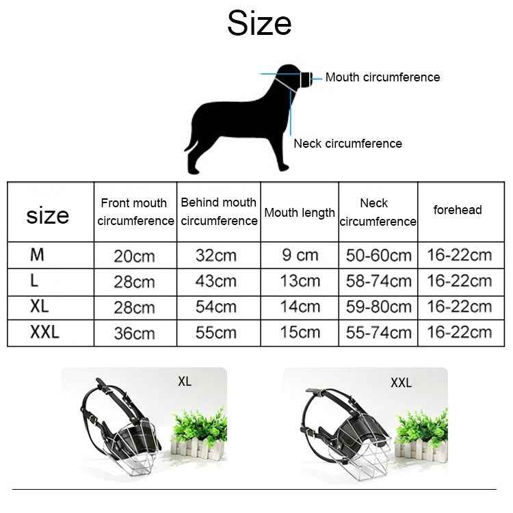 Steel Cage Style Dog Basket Wire Muzzle Protective Snout Cover with Leather Strap, Size: XXL, Size: XXL