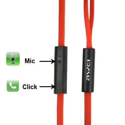 Awei ES600i Noodle Style 3.5mm Universal Headset with Hear Speaker Control & Microphone for iPhone / iPad / iPod touch, Galaxy SIV / SIII / Note II / Premier, Nokia Lumia Series, LG Optimus Series, HTC / Motorola / Sony Xperia Series etc.