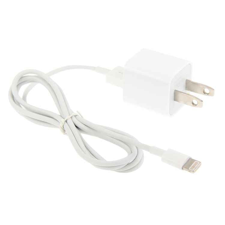 2 in 1 5V 1A US Plug Travel Charger Adapter with 1m 8-pin Cable For iPhone