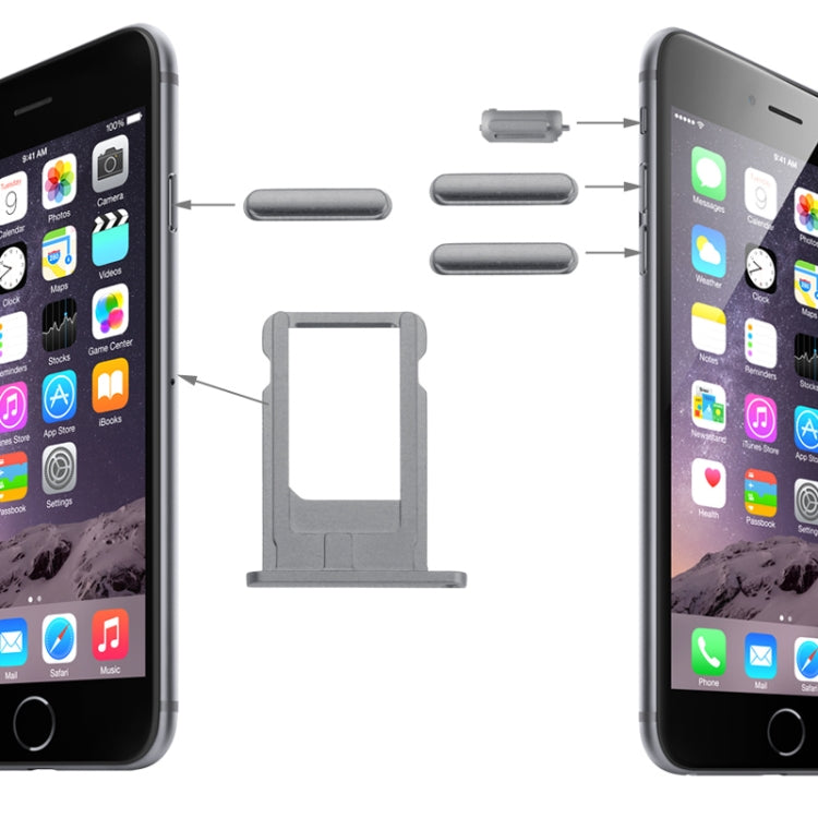 Card Tray & Volume Control Key & Screen Lock Key & Mute Switch Vibrator Key Kit for iPhone 6, For iPhone 6 (Kit), For iPhone 6