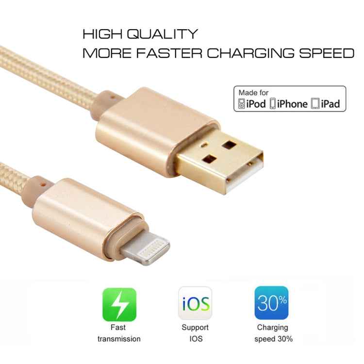 1m Woven Style Metal Head 8 Pin to USB Data Sync Charging Cable for iPhone, iPad