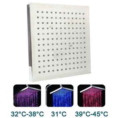 Square Temperature Sensor 3-Color (Blue / Pink / Red) LED Showerhead