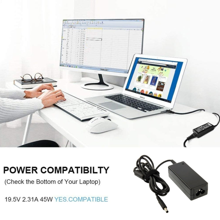 45W 19.5V 2.31A Mini AC Adapter for Dell Notebook, Output Tips: 4.5mm x 2.7mm