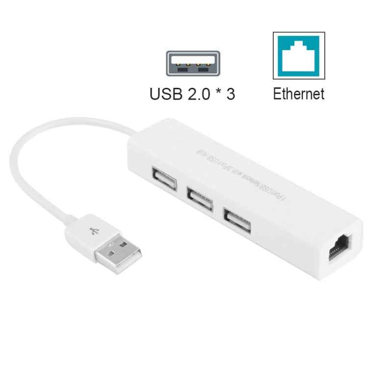 USB 2.0 Ethernet Network Adapter + 3 Ports USB HUB