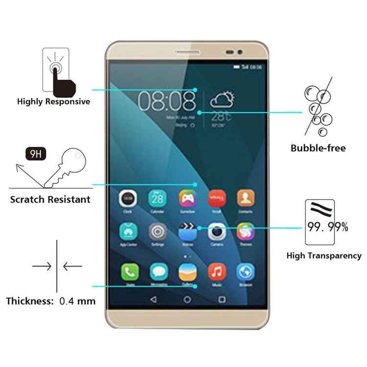100 PCS for Huawei MediaPad X2 0.4mm 9H+ Surface Hardness 2.5D Explosion-proof Tempered Glass Film